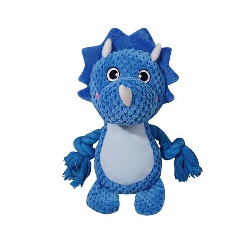 (1 Pack) Blue triceratops plush dog toy w squeaker - Image 1