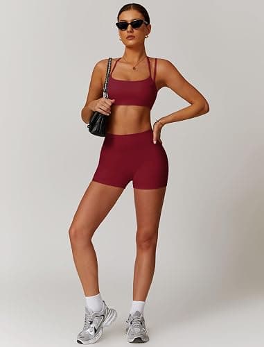 QBGJTD Two Piece Workout Sets For Women Sports Bra Matching High Waist Scrunch Butt Shorts Gym Yoga Athletic Clothes thumbnail 4
