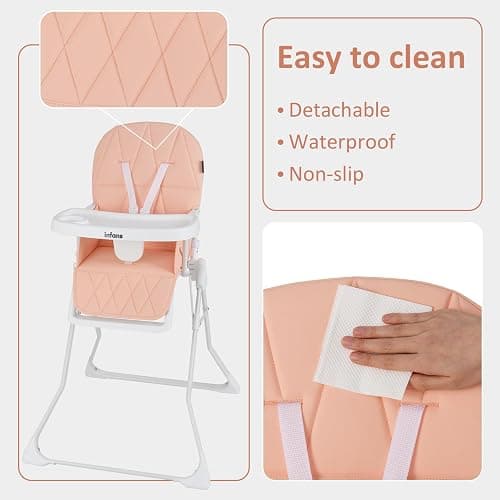 INFANS Baby High Chair, Quick Folding Portable Highchair for Babies and Toddlers with Adjustable Footrest Removable Dishwasher Tray PU Seat, Compact Highchairs for Baby Age 6-36 Months thumbnail 9