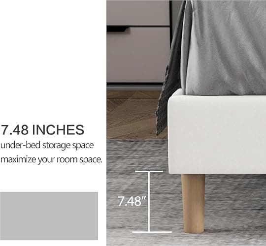Zoophyter Upholstered Platform Bed Frame Full Size with Headboard,Strong Wooden Slats Support No Box Spring Needed Easy Assembly Beige Velvet thumbnail 4