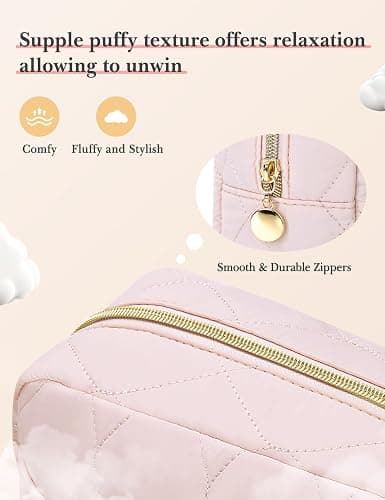 Noozion Makeup Bag, Travel Cosmetic Bag, Puffy Padded Toiletry Bag for Women, Makeup Organizer Case, Wide-open Pouch Purse, Travel Essentials thumbnail 5