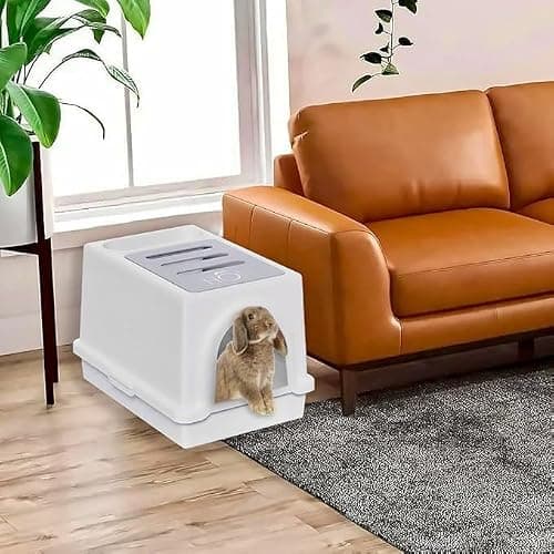 Rabbit Litter Box, Less Mess with Built-in Hay Feeder Designed for Rabbits/Bunnies. Includes Removable Cover and Pan. Dishwasher Safe and BPA-Free. Cat, Guinea Pig and Chinchilla Friendly Too. thumbnail 4
