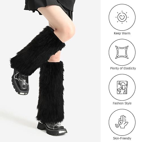 XEPST Faux Fur Fuzzy Leg Warmers Furry Boot Covers for Women, Warm Fuzzy Boot Cuff Boot Sleeves Leg Warmers for Party Costume thumbnail 3