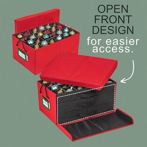 HOLDN’ STORAGE Christmas Ornament Storage Box with Dividers, Holds 72 Ornaments (3 Inch), Large Ball Storage Container with 3 Removable Trays, Durable and Portable - Red thumbnail 5