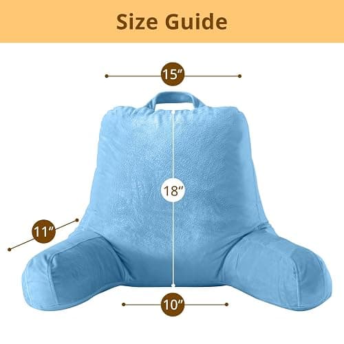 Sasttie Reading Pillow, Velvet Back Pillow for Bed Sitting Up, Adult Back-Rest Support Cushion with Arms for Sit Up on Couch, Sofa, and Floor, Dorm Essentials, Reading Accessories, Blue thumbnail 2