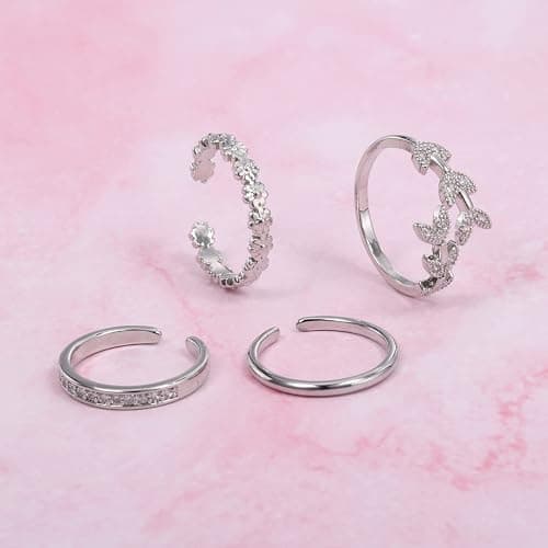 JFORYOU Toe Rings for Women Adjustable Open Toe Rings with Anklet Set CZ Flower Toes Ring for Summer Beach Foot Jewelry thumbnail 3