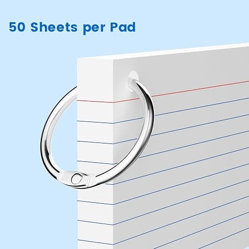 250 Count White Index Cards 3x5 Inch with Key Ring, 180gsm Heavyweight Flash Card (50 Sheets Each), Durable & Portable Note Taking for Students, Teachers, Study Note Cards for Office Home School thumbnail 8