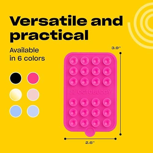 OCTOBUDDY Double - Silicone Double-Sided Suction Phone Case Detachable Mount - Hands-Free, Strong Grip Holder for Selfies & Videos - iPhone & Android Compatible - 2.5″ x 3.75″, Hot Pink thumbnail 6