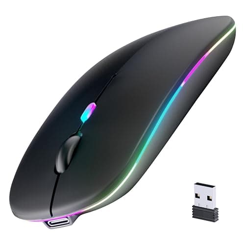 Wireless Bluetooth Mouse, Rechargeable, LED, Silent, Ultra-thin Design (Bluetooth 5.2 and 2.4GHz USB Receiver) | Portable Computer Mouse for Laptops, iPads, MacBooks and Apple Devices (Black) - Image 1