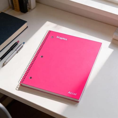 Staples Poly Cover 1-Subject Notebook, 8.5x11 Inch, College Ruled, Pink | Durable poly cover for school, office, and everyday note-taking. thumbnail 6