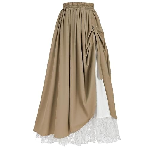 Women's Renaissance Skirt Victorian Peasant Double-Layer Maxi Long Skirt - Image 1