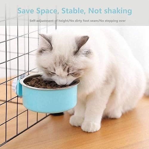 QIYADIN Stainless Steel Removable Pet Food Bowl, Anti-overturn Water Feeder Container, Suitable for Small Dog/Cat/Rabbit, 2 Set of Crate Bowls, Easy to Install and Clean - Pink/Blue - 2PCS Round thumbnail 7