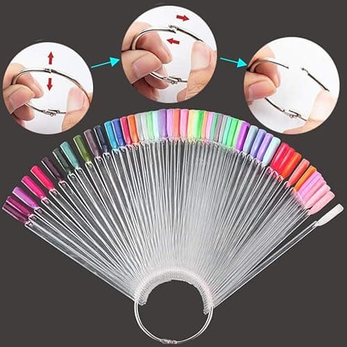150 Pcs Clear Nail Swatch Sticks with Ring, Fan Shape Nail Art Polish Display Tips, False Nail Sample Sticks, Nail Practice Color Display, Transparent Polish Board for Nails thumbnail 3