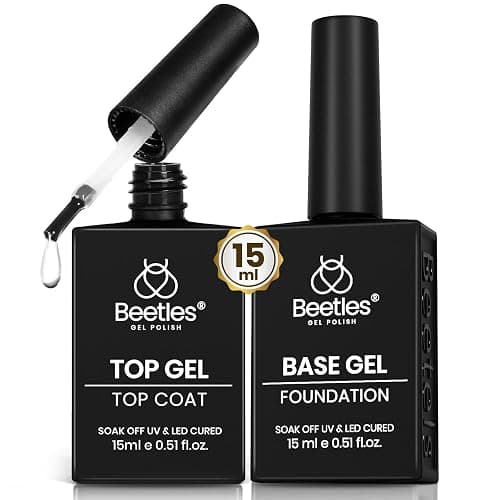 Beetles No Wipe Gel Top Coat and Base Coat Set for Gel Nail Polish - 2Pcs 15ml Super Shiny and Long Lasting Soak Off UV/LED Lamp Needed, Christmas Nail Art Design Gift - Image 1