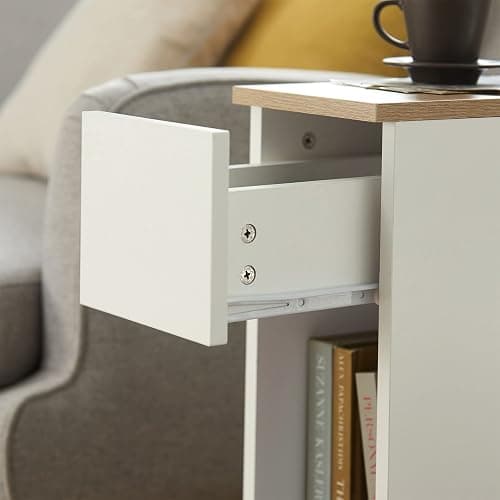 SoBuy Set of 2 Nightstand Narrow Night Stand Modern Design Bedside Furniture Slim End Table Storage Cabinet with Sliding Drawer and Open Compartment, White & Natural FBT111-WNX2 thumbnail 7