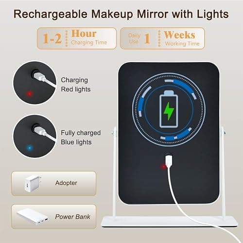 YEKKOPT Small Desk Mirror with Lights, Lighted Makeup Mirror with Light, Portable Tabletop Make Up Mirror for Desk, Vanity Mirror with Lights,Smart Touch Control, Dual Power Supply, 360°Rotation thumbnail 3