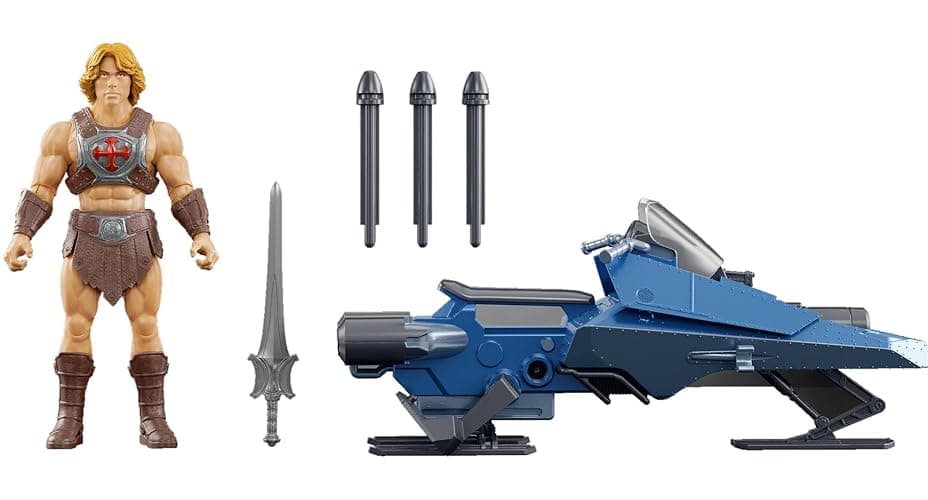 Masters of the Universe Vehicle & Figure 5.5 Inch Scale, Universe He-Man and Sky Sled Pack, 2026 Movie Accurate, Blaster & Projectiles (Amazon Exclusive) - Image 1
