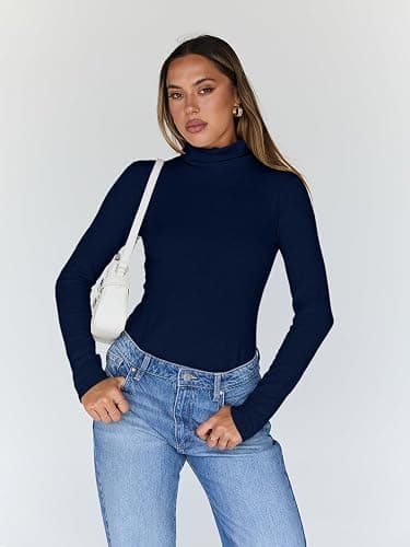 Trendy Queen Women's Turtleneck Long Sleeve Shirts Fall Fashion Basic Thermal Underwear Tops Winter Clothes 2025 thumbnail 2
