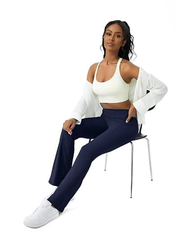 COPYLEAF Womens Yoga Pants with Pockets High Waisted Flare Leggings Bell Bottom Yoga Dress Pants Seamless Bootcut Pants thumbnail 3