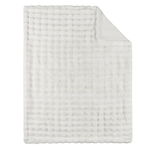 Lotus Karen Faux Fur Throw Blanket Cream White - Big Bubble Rabbit Fluff Blanket for Couch, Small Fluffy Fuzzy Cozy Blanket, Thick Furry Plush Shaggy Blankets, 50x60 Inches thumbnail 9