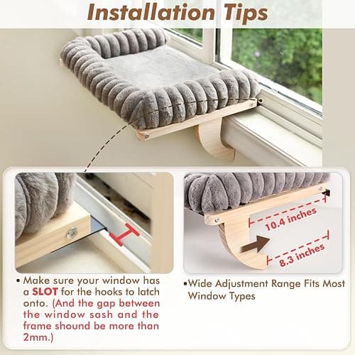 valigogo Cloud-Soft Cat Window Sill Perch with Zipper Designed Cushioned Bed, Supportive Cat Window Seat with Premium Solid Wood & Sturdy Metal Frame, Pet Hammock Bed for Large Cats (Large, Gray) thumbnail 7