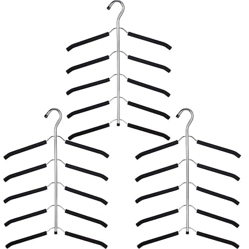 JFFLYIT Blouse Tree Hangers Multi-Layer Clothes Hangers 3 Pack 5 in 1 Non Slip Space Saving Closet Organizer Stainless Steel Shirt Hanger Coats Hanger（Black） - Image 1