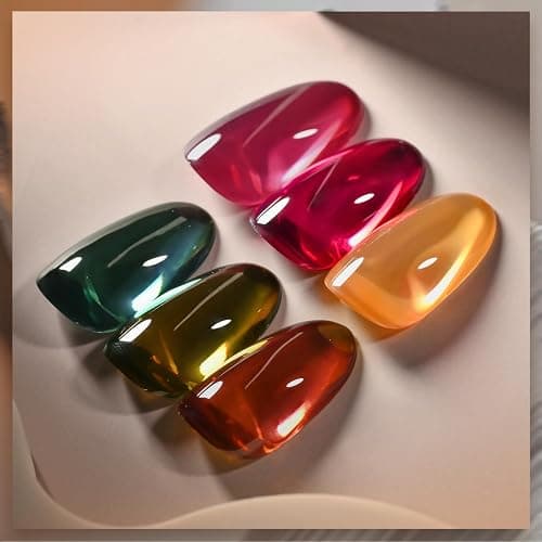GAOY Jelly Gel Nail Polish Set, 6 Colors Red Green Brown Yellow Pink UV Gel | Layer with Cat Eye, Buildable Color, UV Lamp Required, Easy to Apply, Long Lasting, Christmas Nails, Gift for Women thumbnail 6