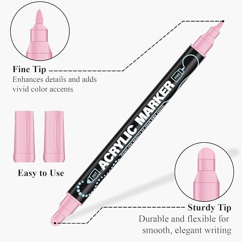Realzeva Acrylic Paint Markers, 24 Colors Dual Tip Acrylic Paint Pens for Rock Painting, Fabric, Wood, Canvas, Stone, Glass, Scrapbook, DIY Crafts & Art Supplies - Stocking Stuffers & Christmas Gifts. thumbnail 2