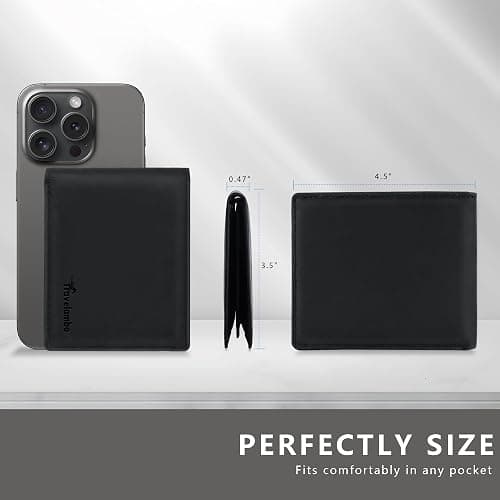 Travelambo Genuine Leather Wallet for Men with Gift Box - Handmade Bifold Stylish - Mens Wallets Rfid Blocking with 2 ID Windows thumbnail 2
