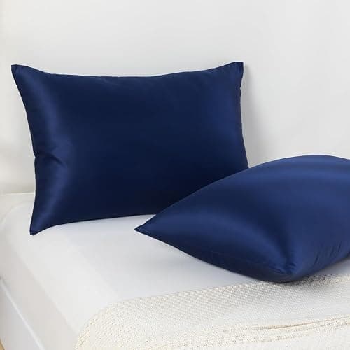 SheRest King Satin Pillowcase for Hair and Skin, Soft and Breathable Similar to Silk Pillow Cases for Sleepers, Luxurious Gift for Women Men, Set of 2 with Zipper(20"x 36", Navy) thumbnail 6