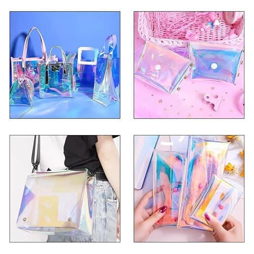 XHT 0.4mm Holographic Transparent Film Mirror Laser Iridescent TPU Vinyl Waterproof Material for DIY Hair Bows Sewing Patchwork (Iridescent-0.4mm) thumbnail 6