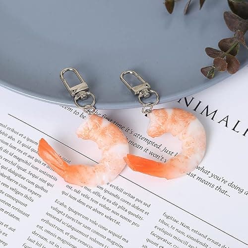 HSYHERE Men Women Creative Interesting Novelty Stylish Mini Simulated Food Orange Shrimp Keychain Key-ring Pendant thumbnail 2