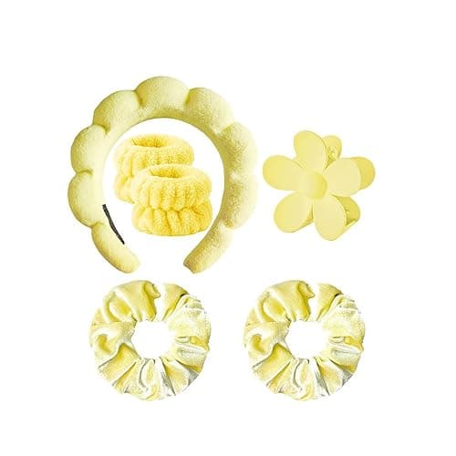 Pezlun Spa Headband Set Washing and makeup sponge hair hoop suit bath towel cloth for cleaning the face or bath beam. (Yellow, Average code) - Image 1