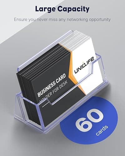 Uniclife 2 Pack Acrylic Business Card Holder for Desk, 60 Card Capacity | 1 Slot Clear Business Card Display Stand for Men Women Desktop Business Card Organizer Card Stand for Office Home Exhibition thumbnail 6