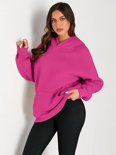 Trendy Queen Womens Oversized Hoodies Fleece Sweatshirts Fall Fashion 2025 Pullover Sweaters Winter Clothes - Hot Pink - Small thumbnail 2