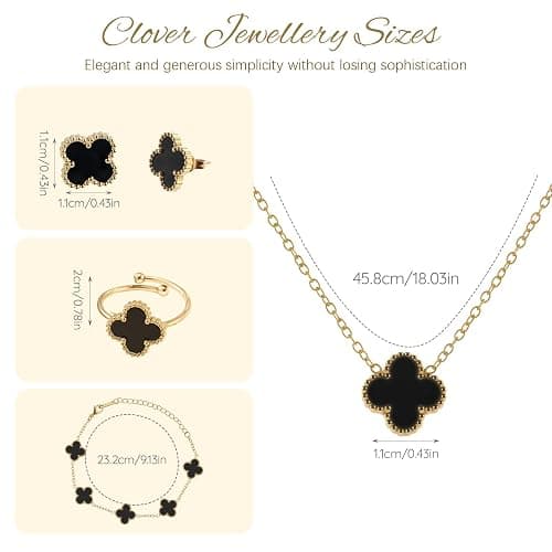 SUEHBEXF Vierblättriges Kleeblatt Schmuck Set, 18 Karat Vergoldet Edelstahl Zweiseitig Vierblättriges Schmuck, Geschenke für Damen und Mädchen thumbnail 2