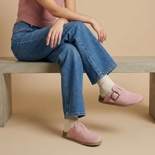 CUSHIONAIRE Women's Blain Genuine Suede Slip-On Clogs with + Memory Foam & Chic Buckle Mule - Comfortable, Non-Slip, Wide Widths Available thumbnail 8