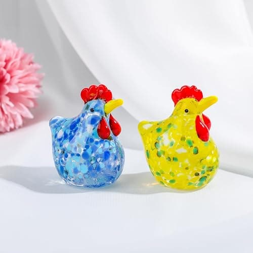 LONGWIN 2PCS Mini Glass Chicken Figurine Hand Blown Art Glass Rooster Animal Statues Collectible Figurines Unique Gift Home Decor Ornaments thumbnail 4