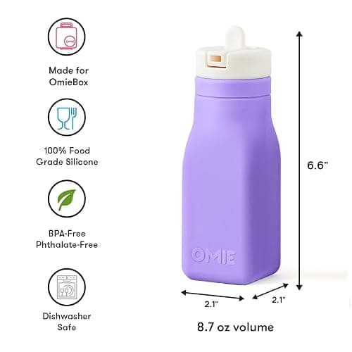 Omie OmieBox Reusable Silicone Water Bottle - 8.7 oz, Straw Top, BPA-Free & Phthalate-Free, Leak-Proof (Purple) (OmieBox Sold Separately) thumbnail 3