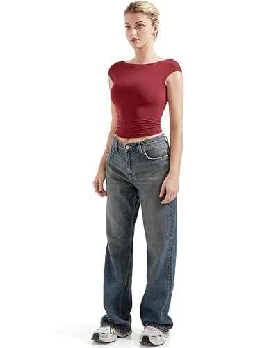 SUUKSESS Women Backless Sexy Going Out Tops Double Lined Open Back Y2k Basic Tee Shirts thumbnail 5