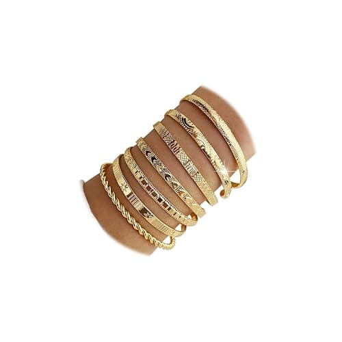 KISS WIFE Gold Bangles for Women, Open Adjustable Bangle Bracelets, Multi Layer Stackable Cuff Bracelet Set, Fashion Accessories Costume Jewelry Gift for Women - Gold-1 - Image 1