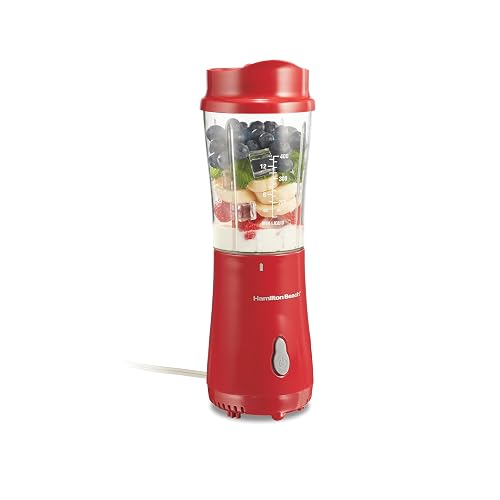 Hamilton Beach Portable Blender for Shakes and Smoothies, 14 Oz BPA Free Travel Cup & Lid, Durable Stainless Steel Blades, Personal Smoothie Blender, Red (51101RV) - Image 1