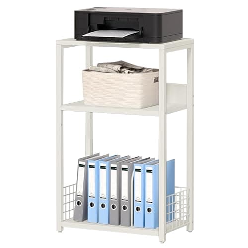 LELELINKY White Side Table,Small Printer Stand with Storage Shelf,3 Tier Industrial Bedside Tables,Vinyl Record Player Stand,Modern Sofa Night Stands for Living Room Bedroom Office Small Spaces - Image 1