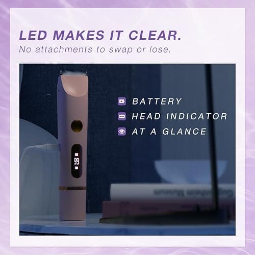 AMURS Bikini Trimmer for Women, Dual-Head Electric Body Hair Trimmer for Sensitive Areas, LED Battery Display, IPX7, USB-C Rechargeable Groomer for Bikini Line, Underarms, Legs & Face (Lilac Mist) thumbnail 7