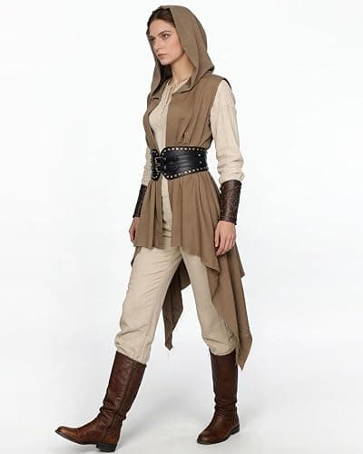 L'VOW Women's Asymmetrical Post-Apocalyptic Hooded Surcoat Distressed Hem Sleeveless Tunic Wasteland Ranger Cosplay Vest thumbnail 5
