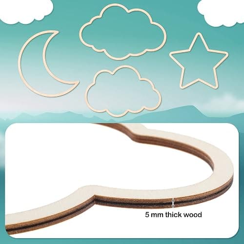 Kathfly4 Pieces Boho Nursery Cloud Star Wall Decor Wooden Babyroom Moon Rattan Wall Decor Wooden Rainbow for Children Baby Kids Boys Girls Bedroom Nursery Pendant(Cloud Moon Star) thumbnail 4