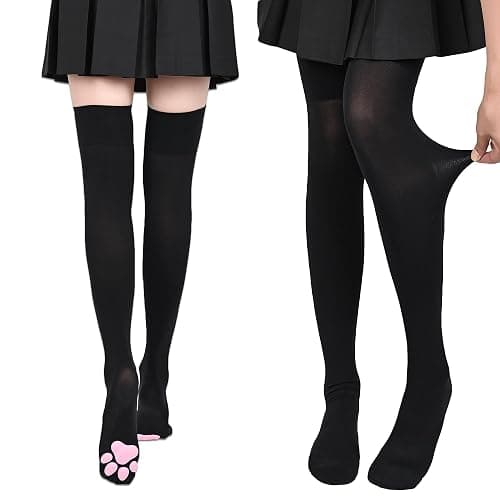 SUPTEC 3D Cat Paw Thigh High Socks Accessories Cosplay Set | Soft stockings with realistic 3D toe beans paw pads, cute design for kitten cosplay thumbnail 4