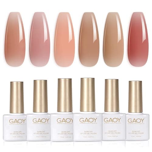 GAOY Sheer Nude Pink Gel Nail Polish Set, 6 Neutral Colors Brown Skin Tone Soak Off UV Light Cure Gel Polish Kit for Salon and Nail Art DIY at Home - Image 1