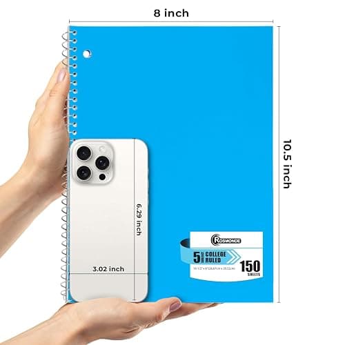 Rosmonde 5 Subject Notebook College Ruled, 6 Value Pack, 300 Pages (150 Sheets), 8 x 10-1/2", 5 Subject College Ruled Spiral Notebooks for School & Office, Thick Paper Fights Ink Bleed, 3 Hole Punched thumbnail 2
