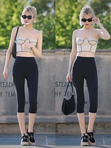 Blisset Women's High Waisted Capri Buttery Soft Tummy Control No See Through Workout Athletic Running Yoga Cycling thumbnail 2